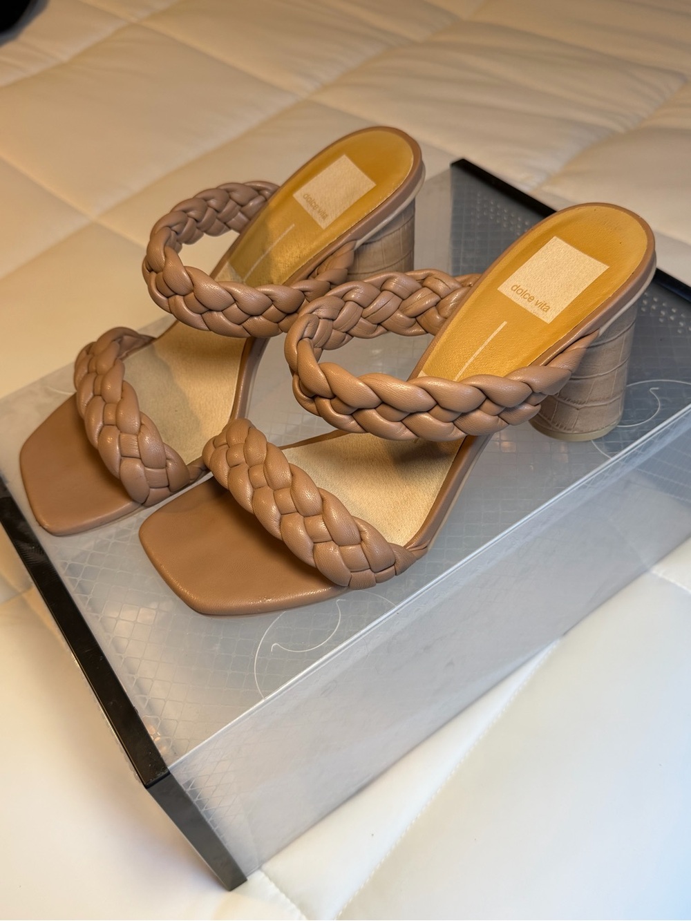 Dolce Vita Nude Braided Block Heel Sandals Size 7.5
